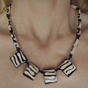 African Black and White Beaded Necklace and Bracelet Set
